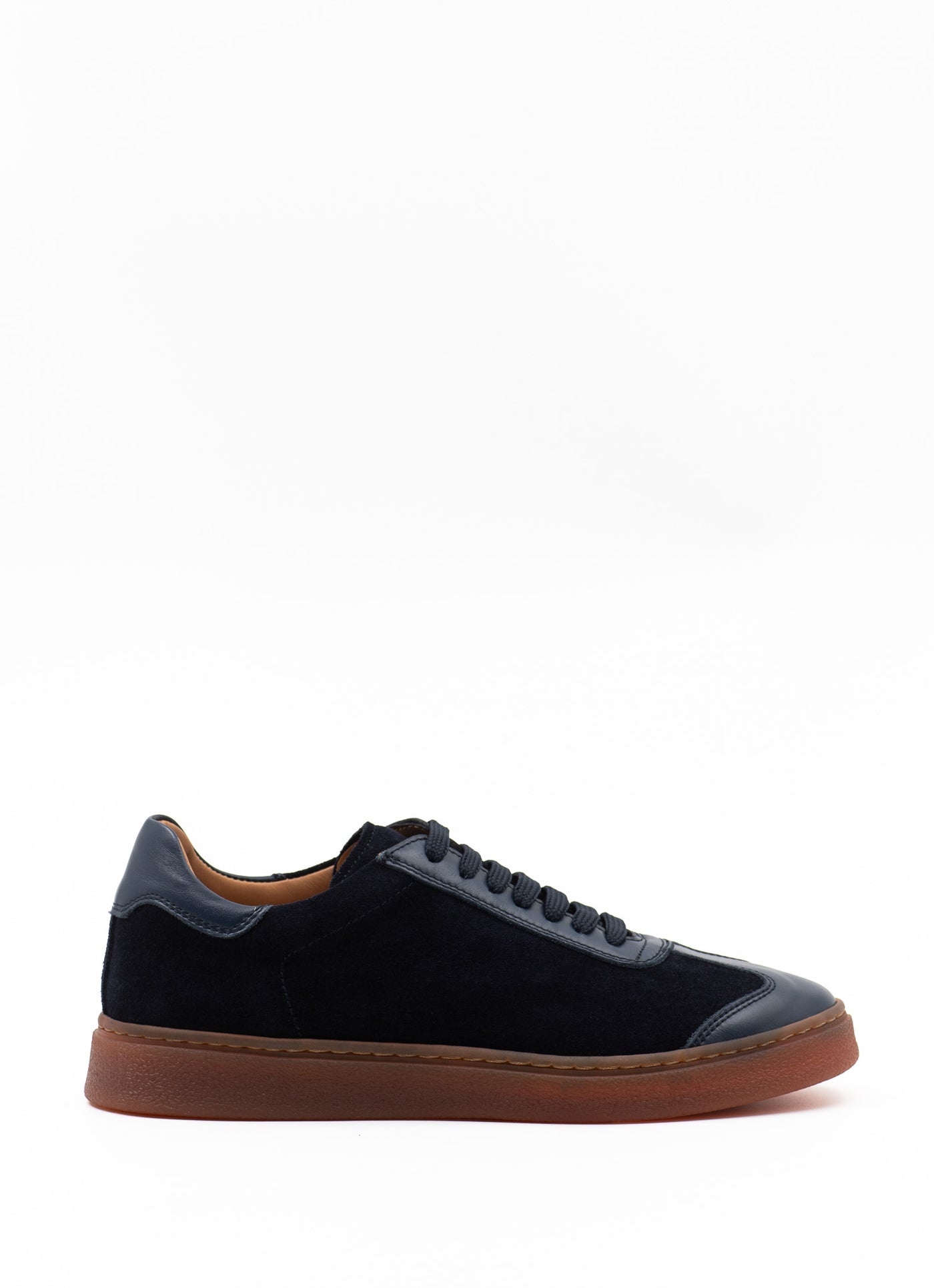Navy leather and suede sneakers