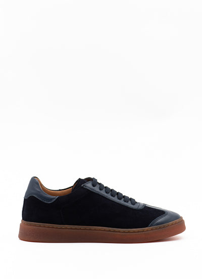 Navy leather and suede sneakers