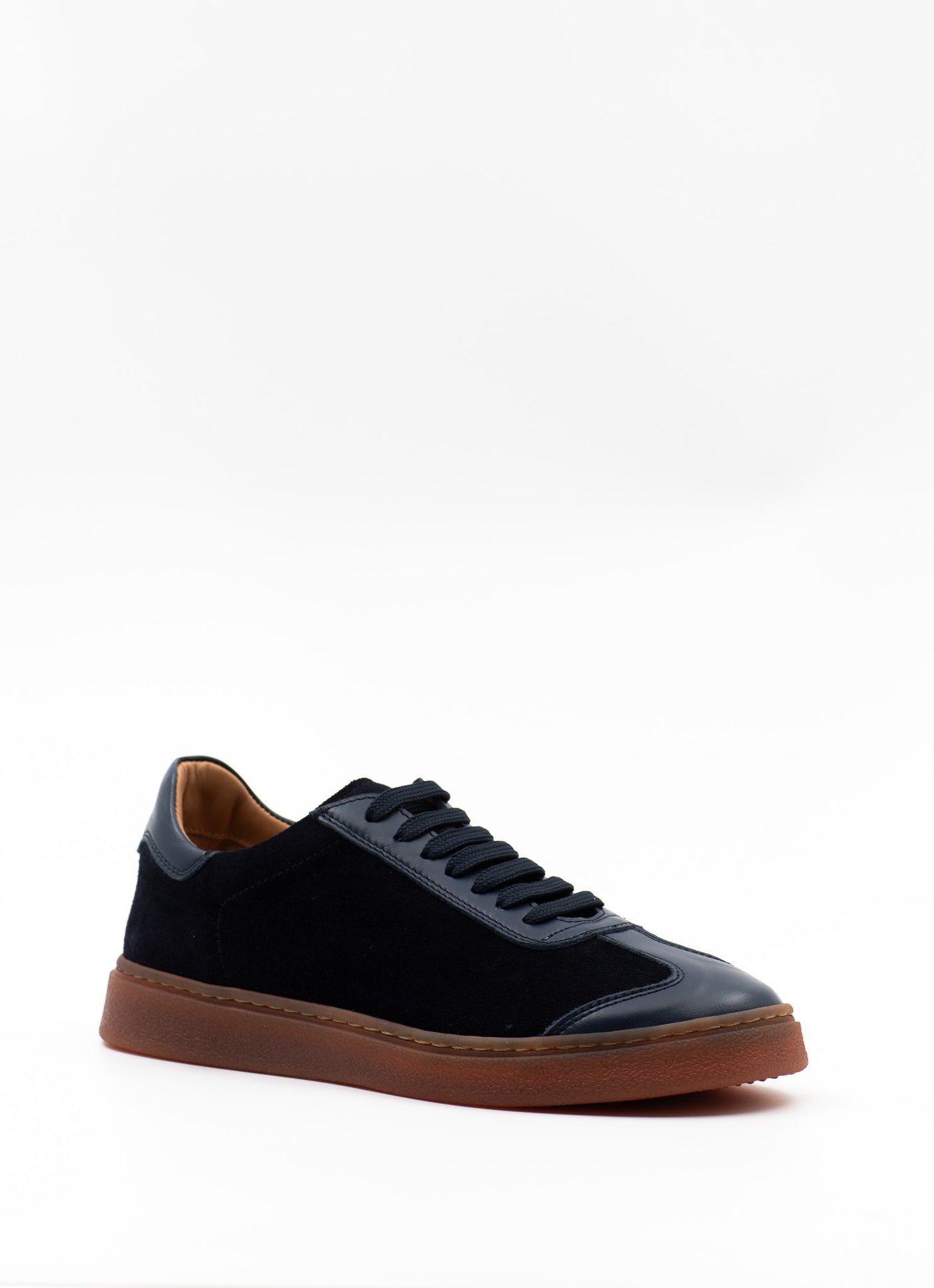 Navy leather and suede sneakers