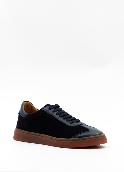 Navy leather and suede sneakers