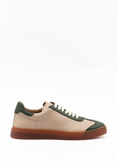 Green leather and suede sneakers