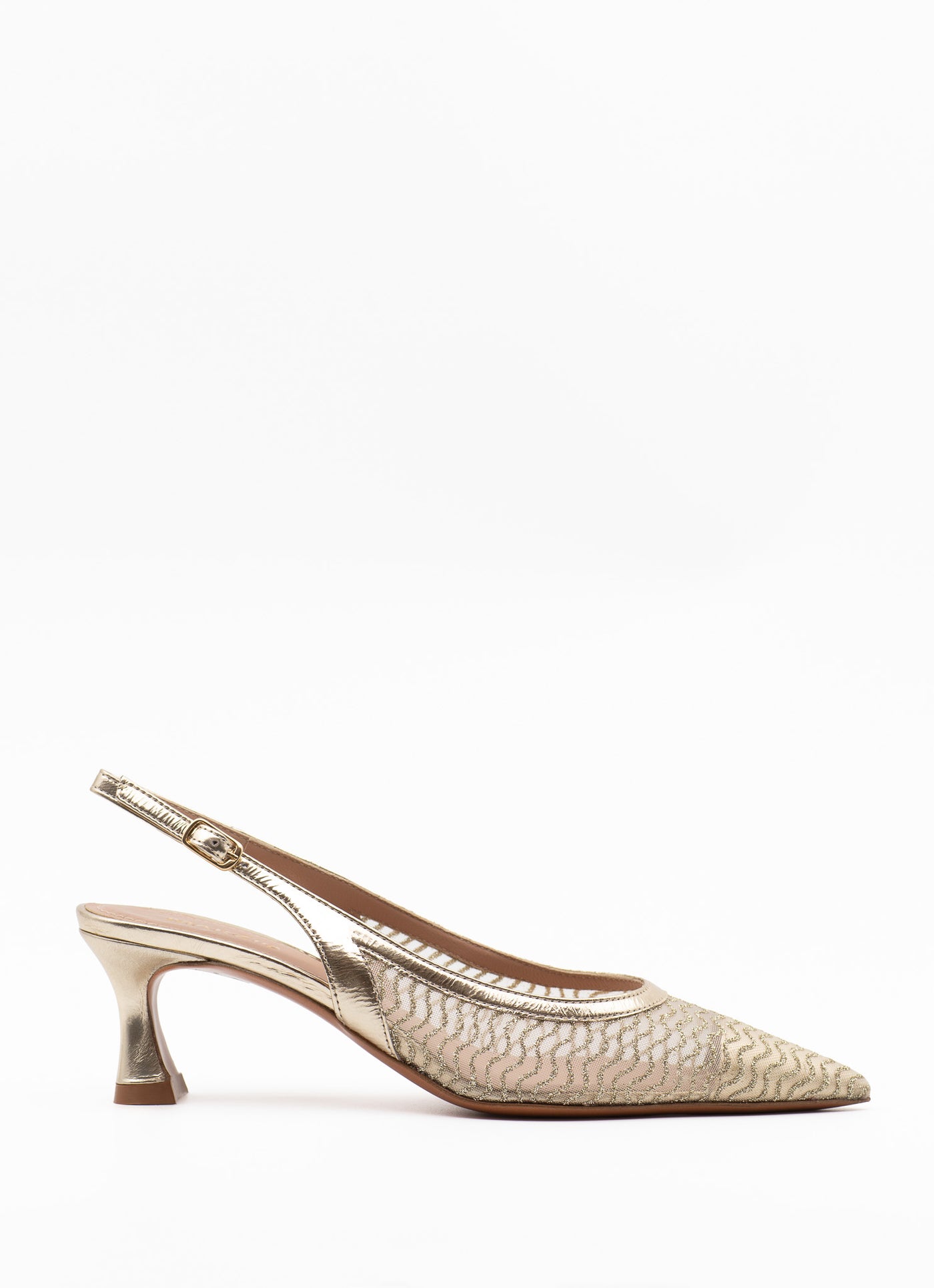 Gold mesh slingback