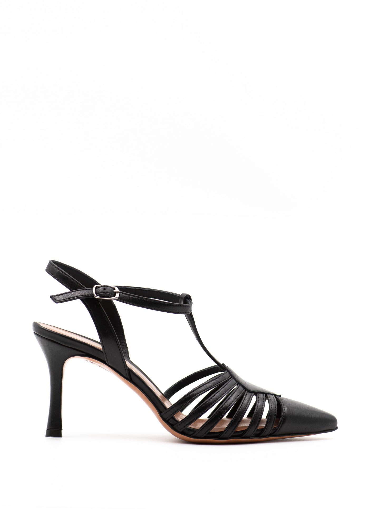 Caged Point-Toe Sandal in Black