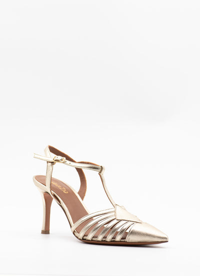 Caged Point-toe Gold Sandal
