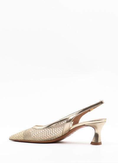 Gold mesh slingback