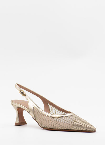 Gold mesh slingback