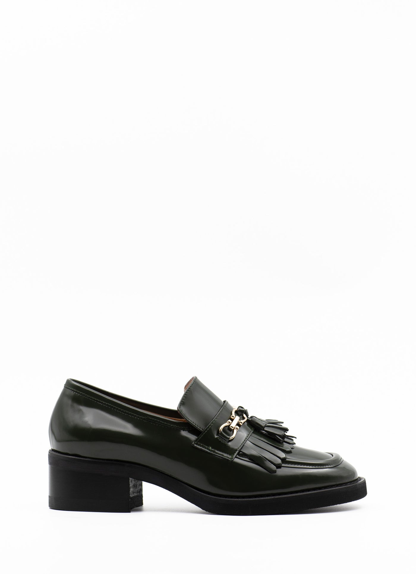 Heeled tassel loafers in green