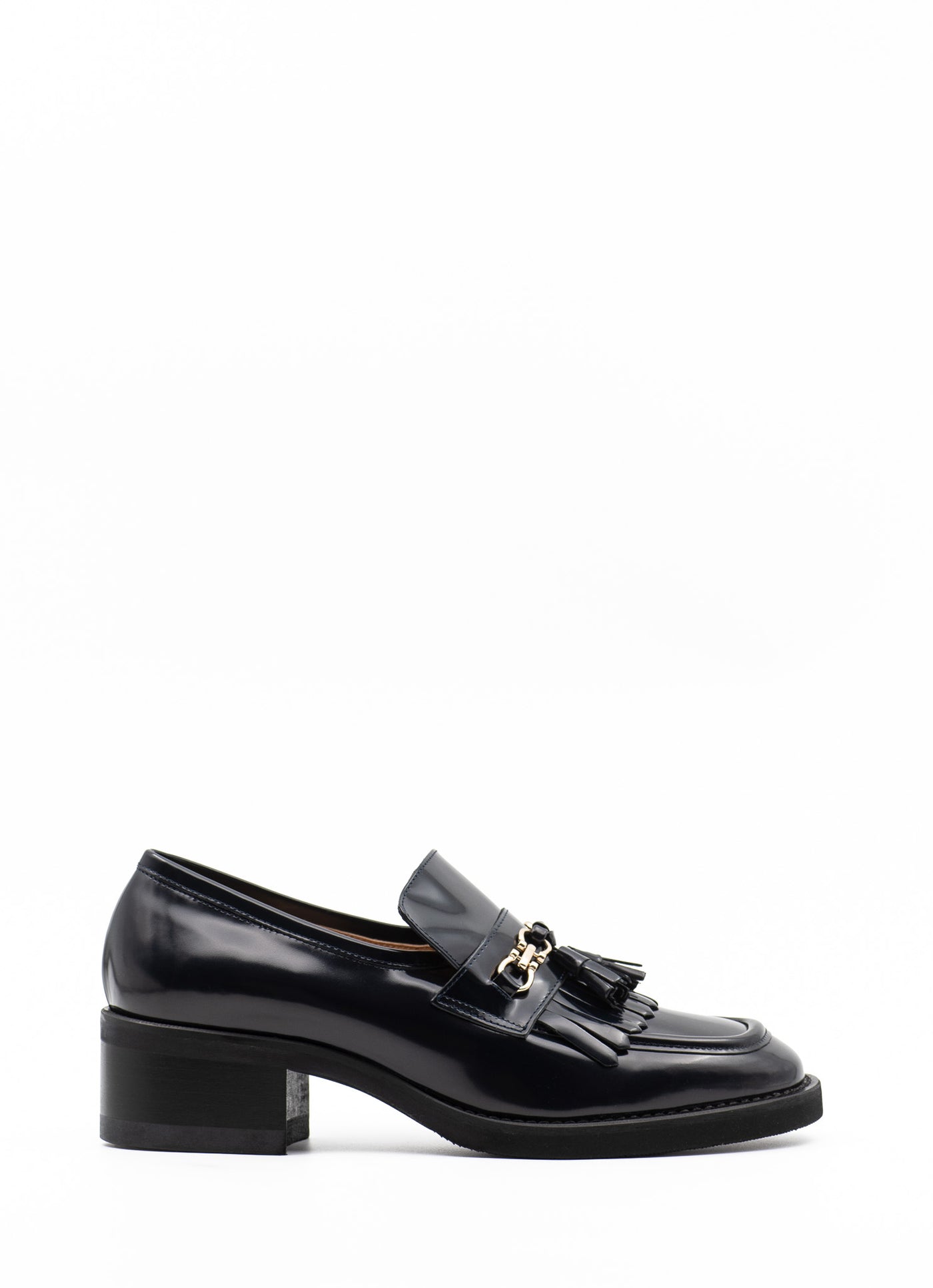 Heeled tassel loafers in navy