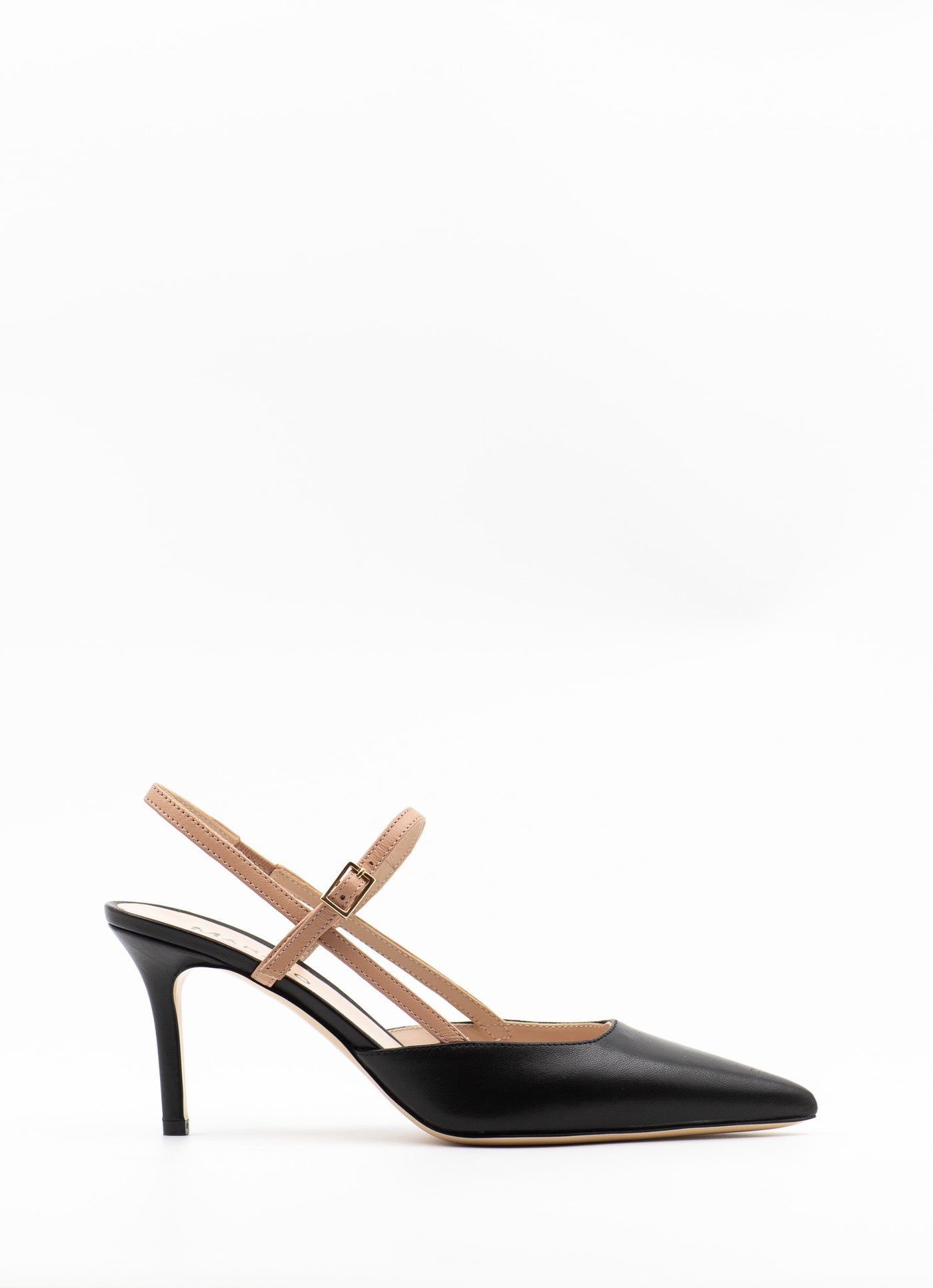 Buckle Strapped Pumps in Black Leather