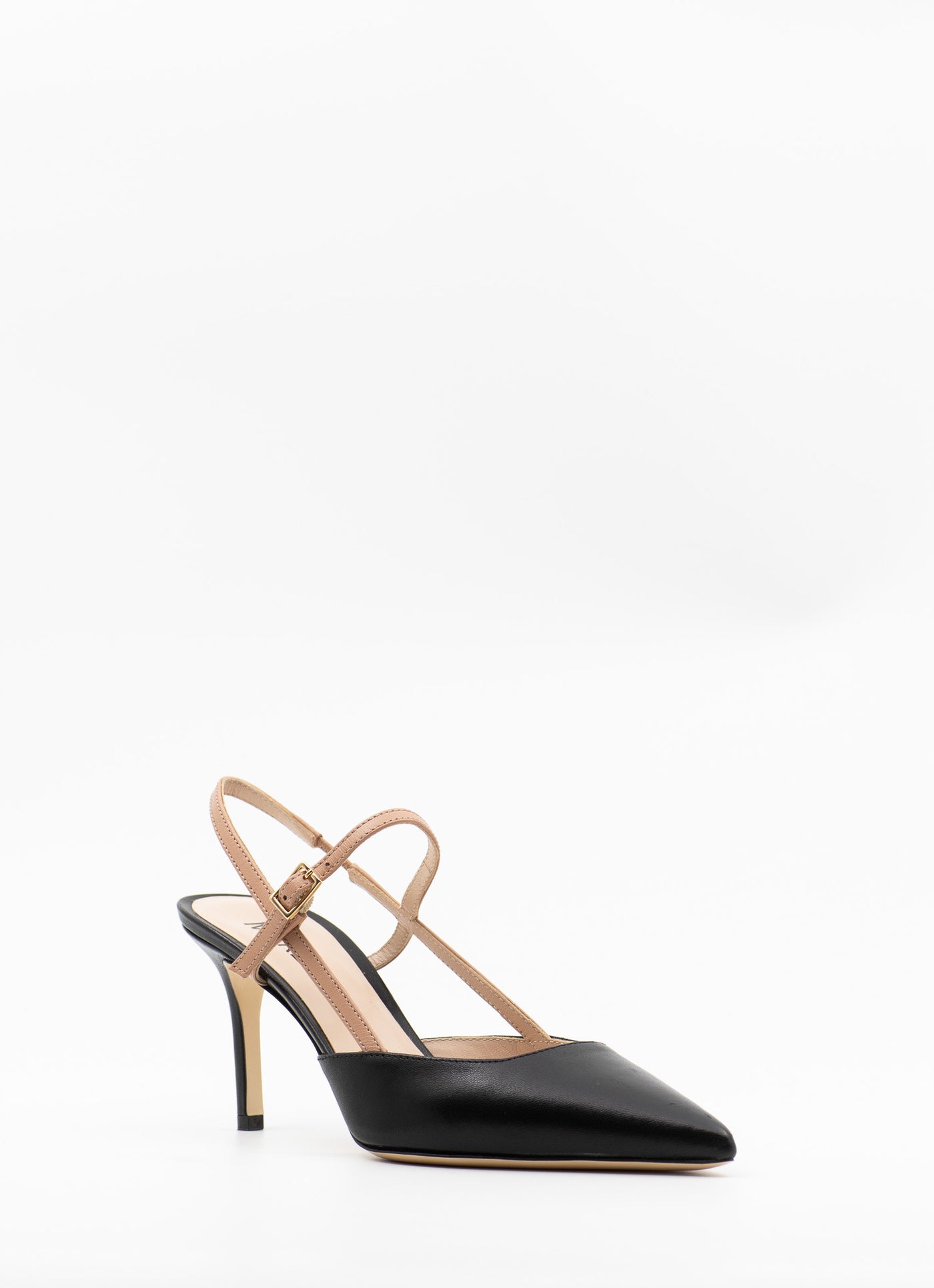 Buckle Strapped Pumps in Black Leather