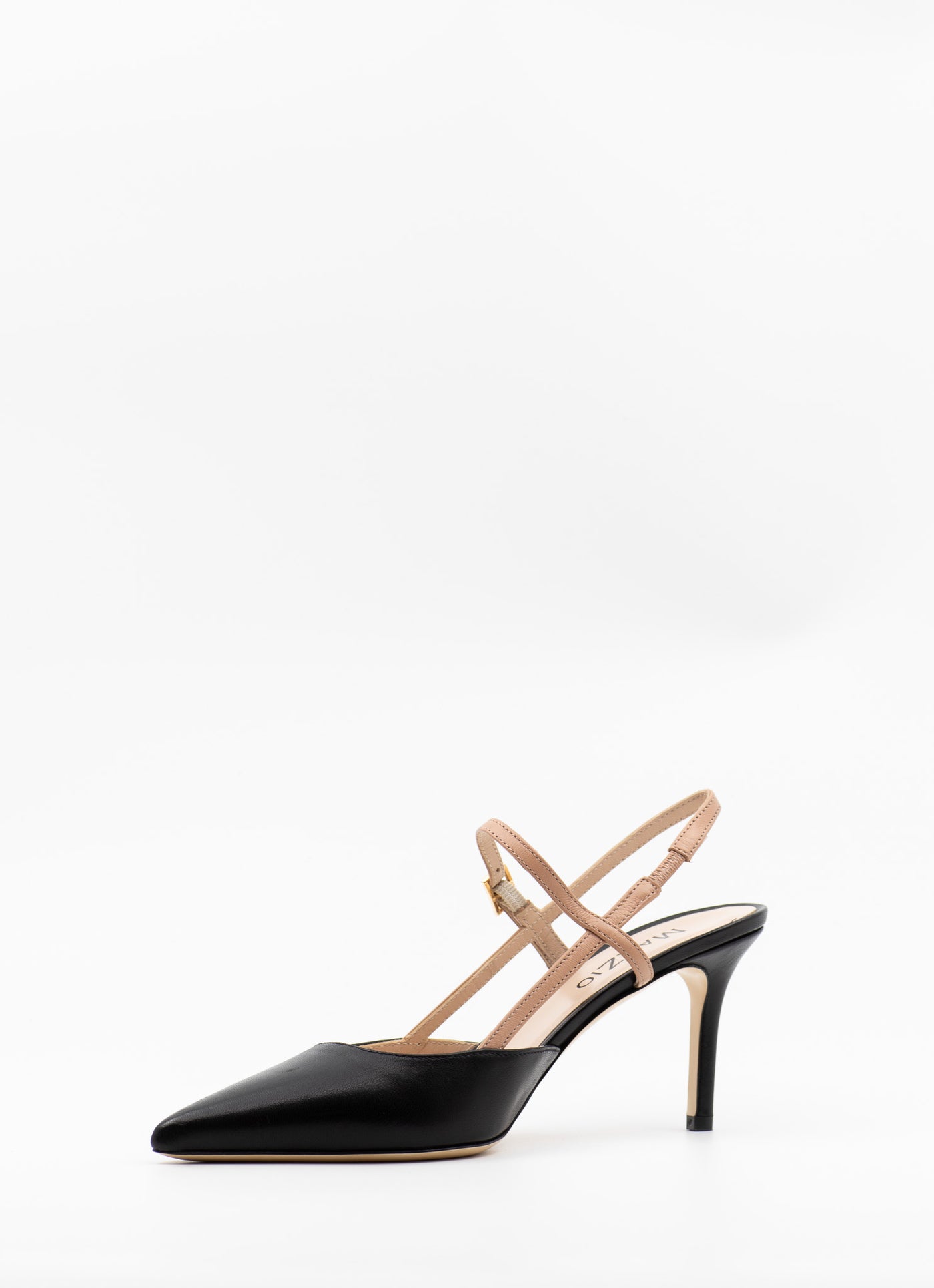 Buckle Strapped Pumps in Black Leather