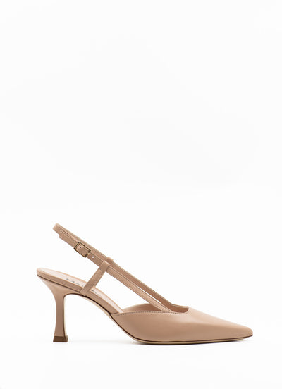 Curved heel slingback in beige