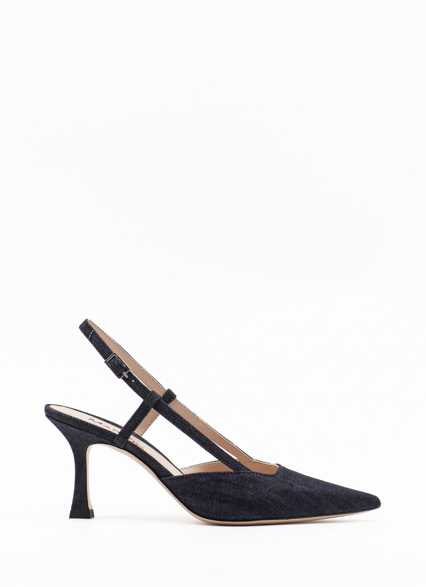 Curved heel slingback in denim