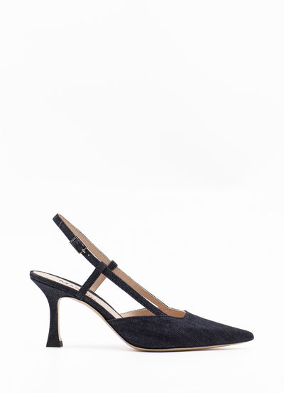 Curved heel slingback in denim