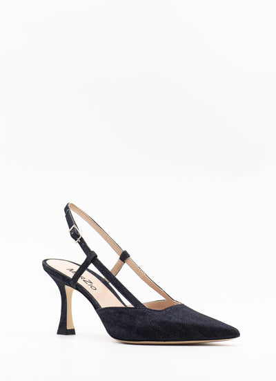 Curved heel slingback in denim