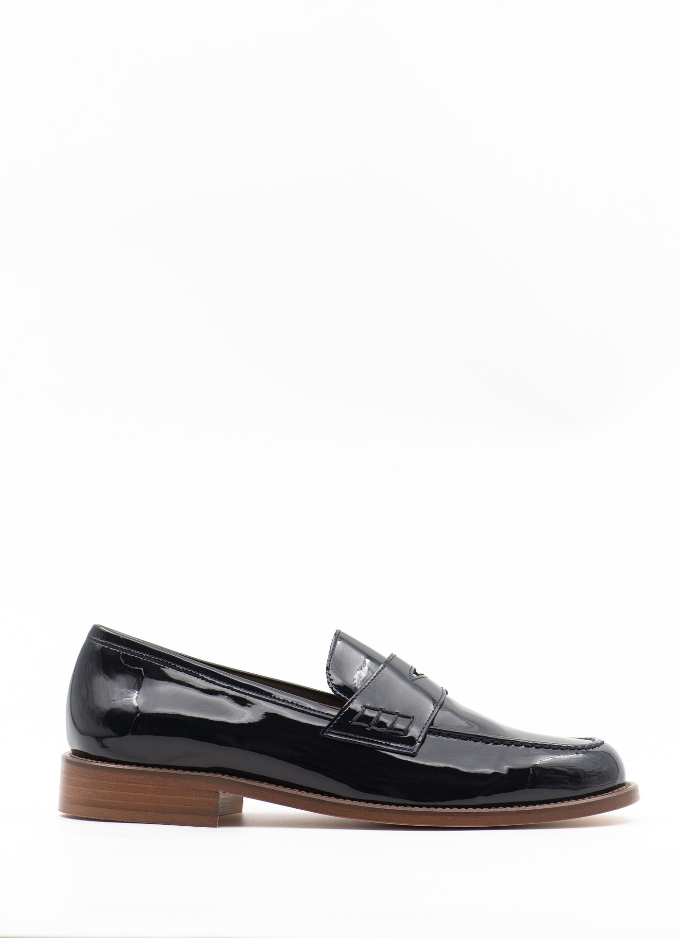 Navy patent leather loafers