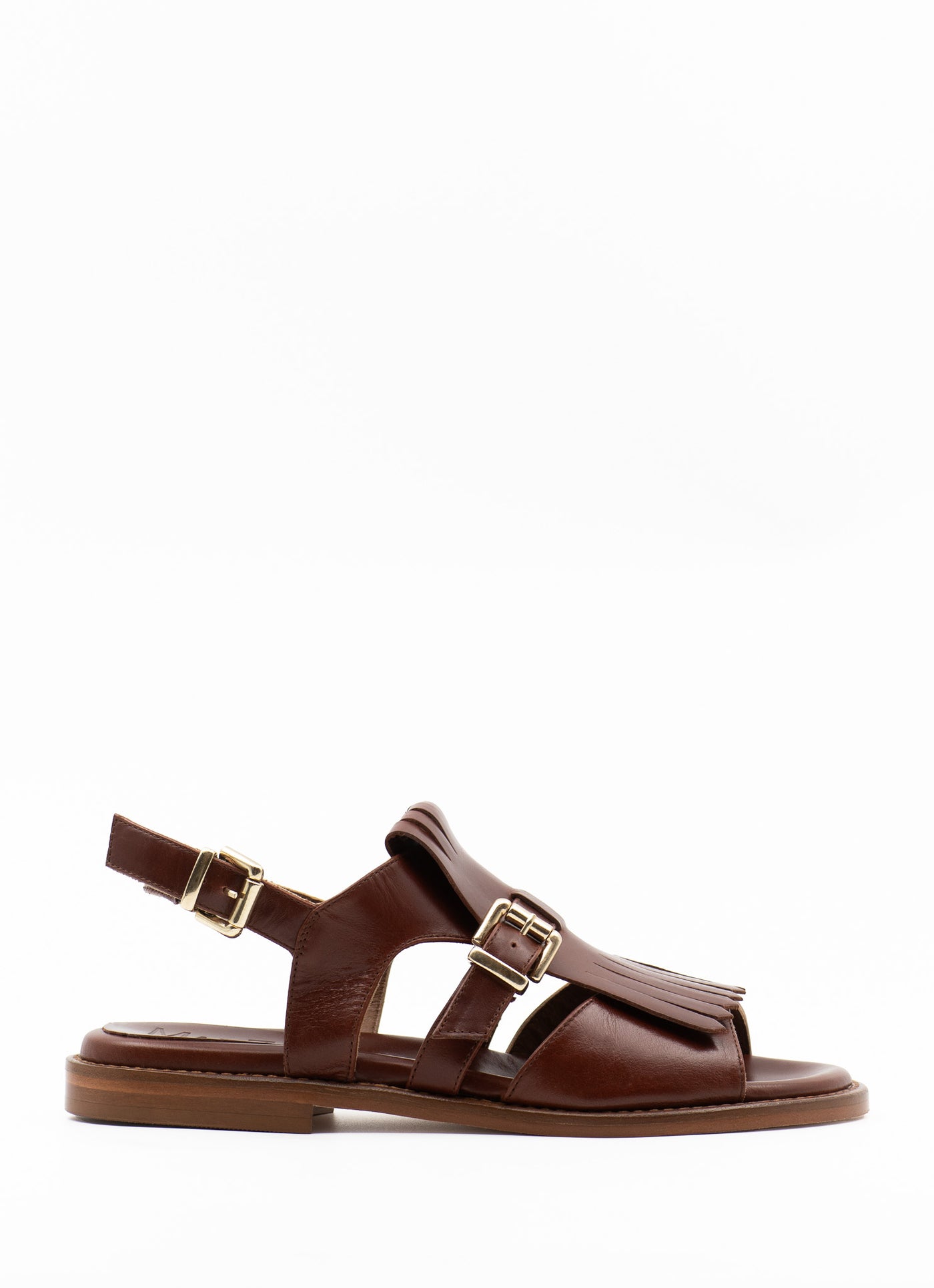 Fringed calfskin leather sandals in brown
