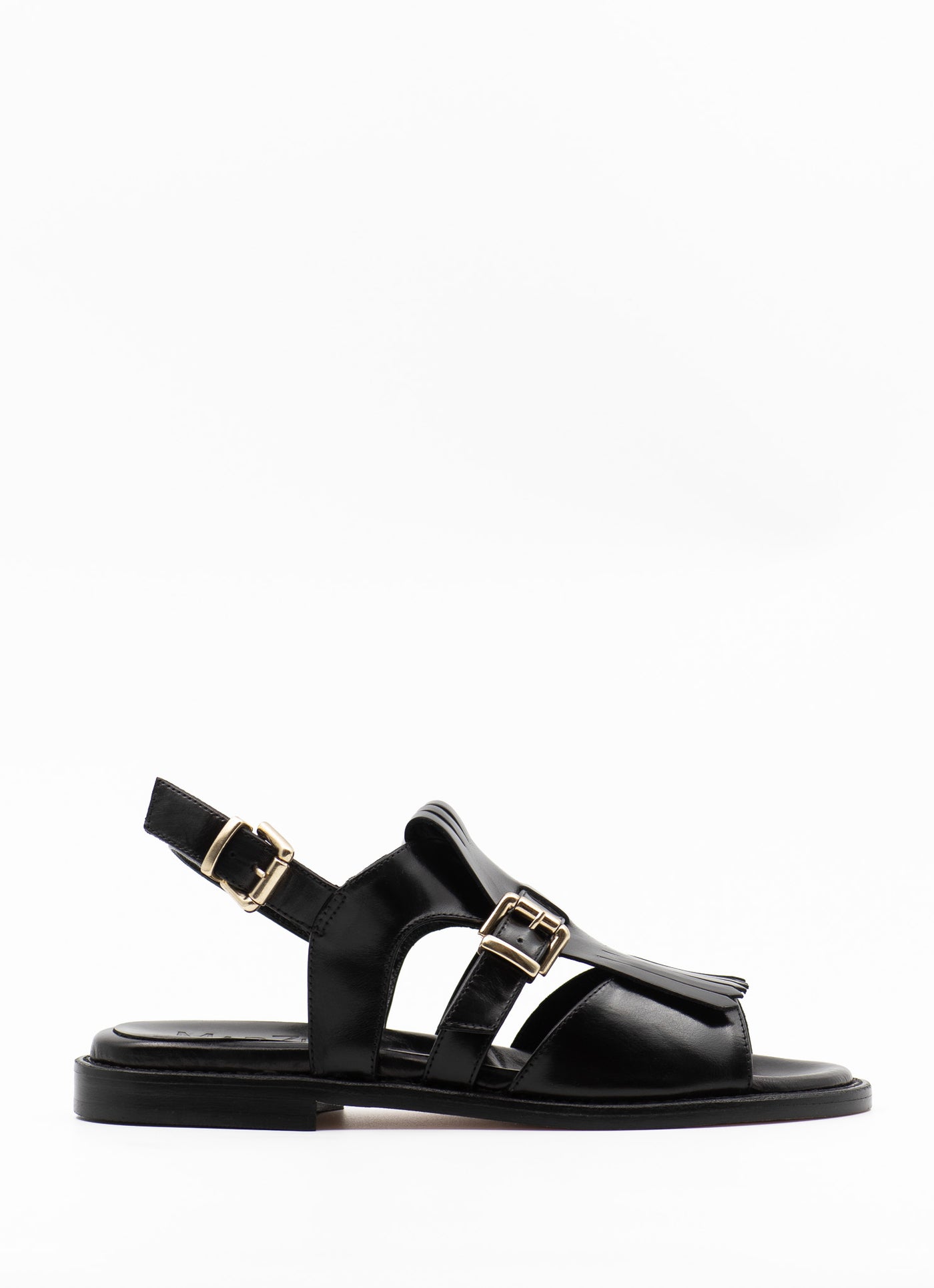 Fringed calfskin leather sandals in black