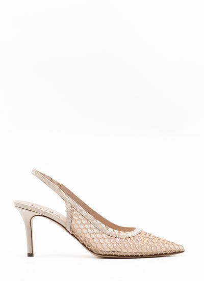 Mesh slingback pumps in beige