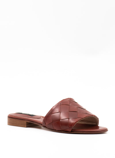 Woven leather slides in burgundy
