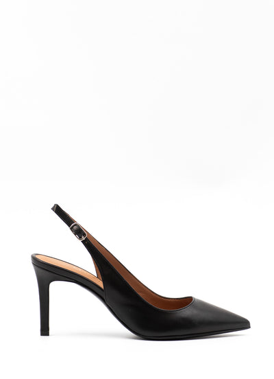 Point-toe slingback pumps in black leather