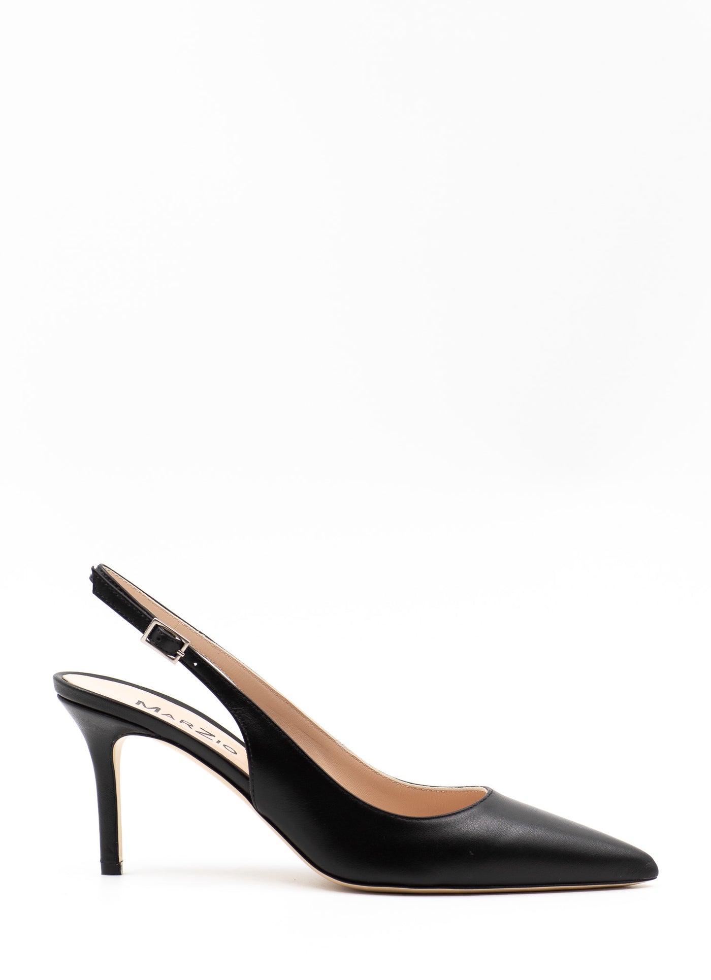 Heeled slingback in black leather