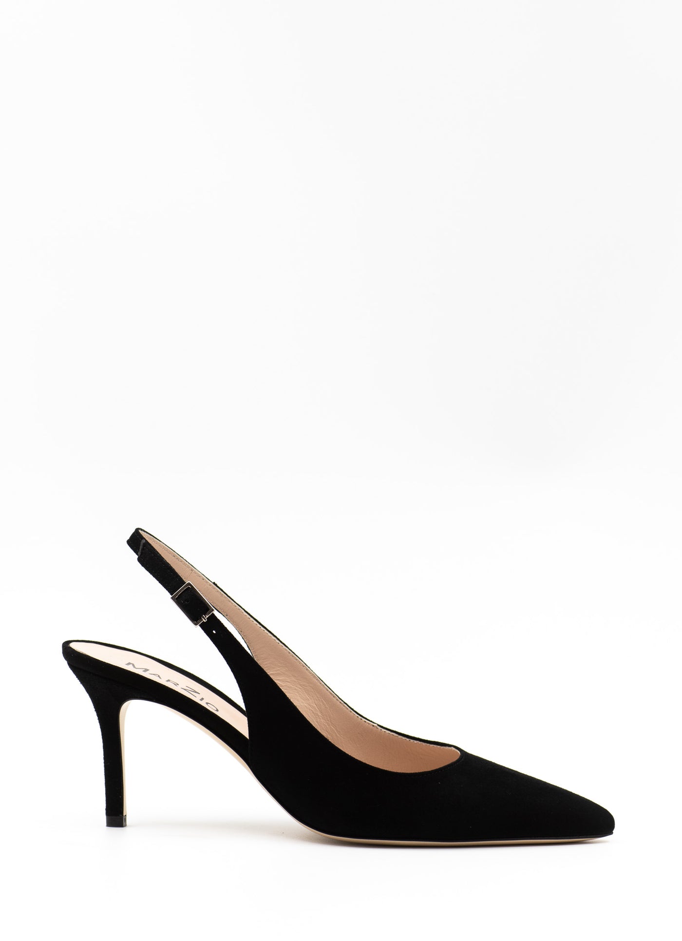 Heeled slingback in black suede