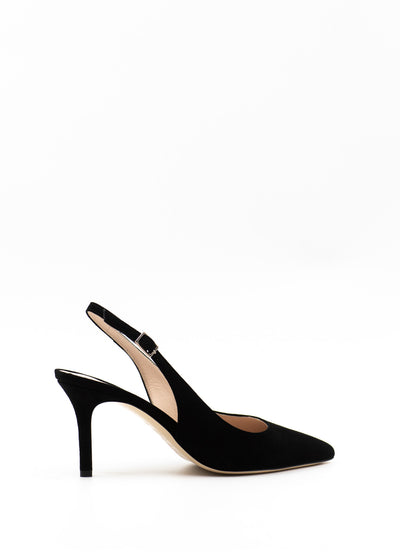 Heeled slingback in black suede