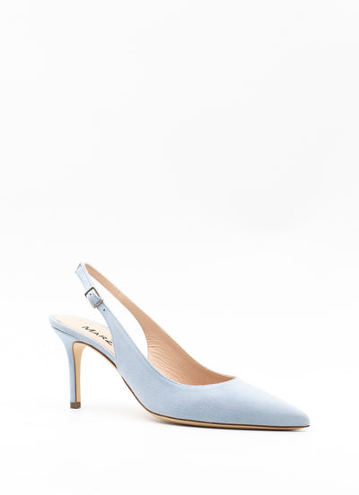 Heeled slingback in light blue suede