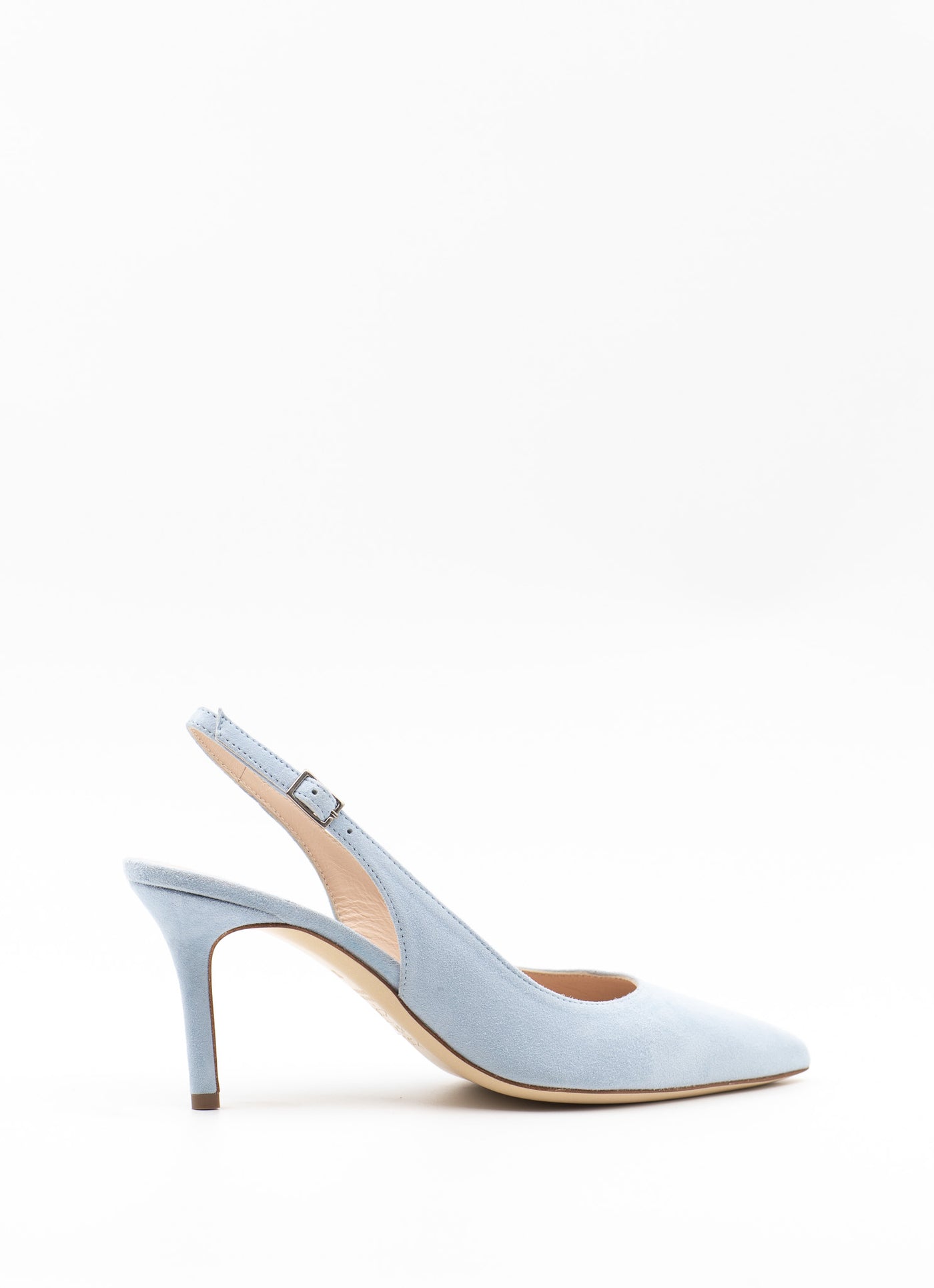 Heeled slingback in light blue suede