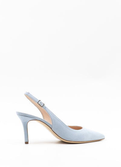 Heeled slingback in light blue suede