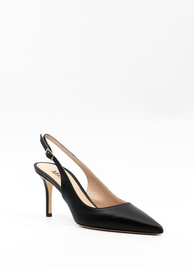 Heeled slingback in black leather