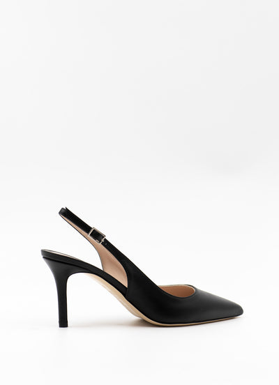 Heeled slingback in black leather