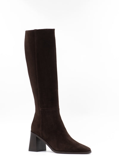 Block Heel Brown Suede Boots
