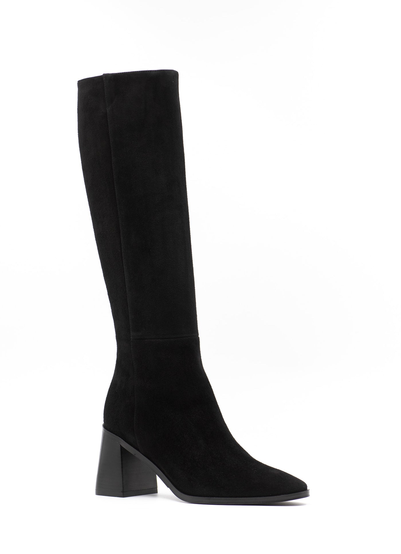 Block Heel Suede Boots in Black
