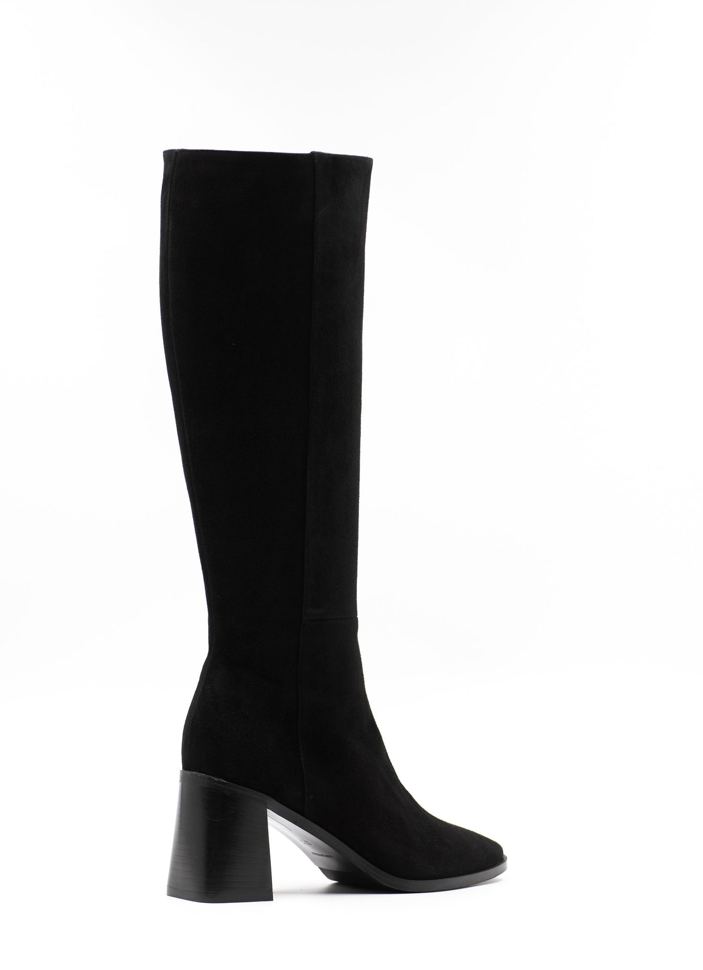 Block Heel Suede Boots in Black