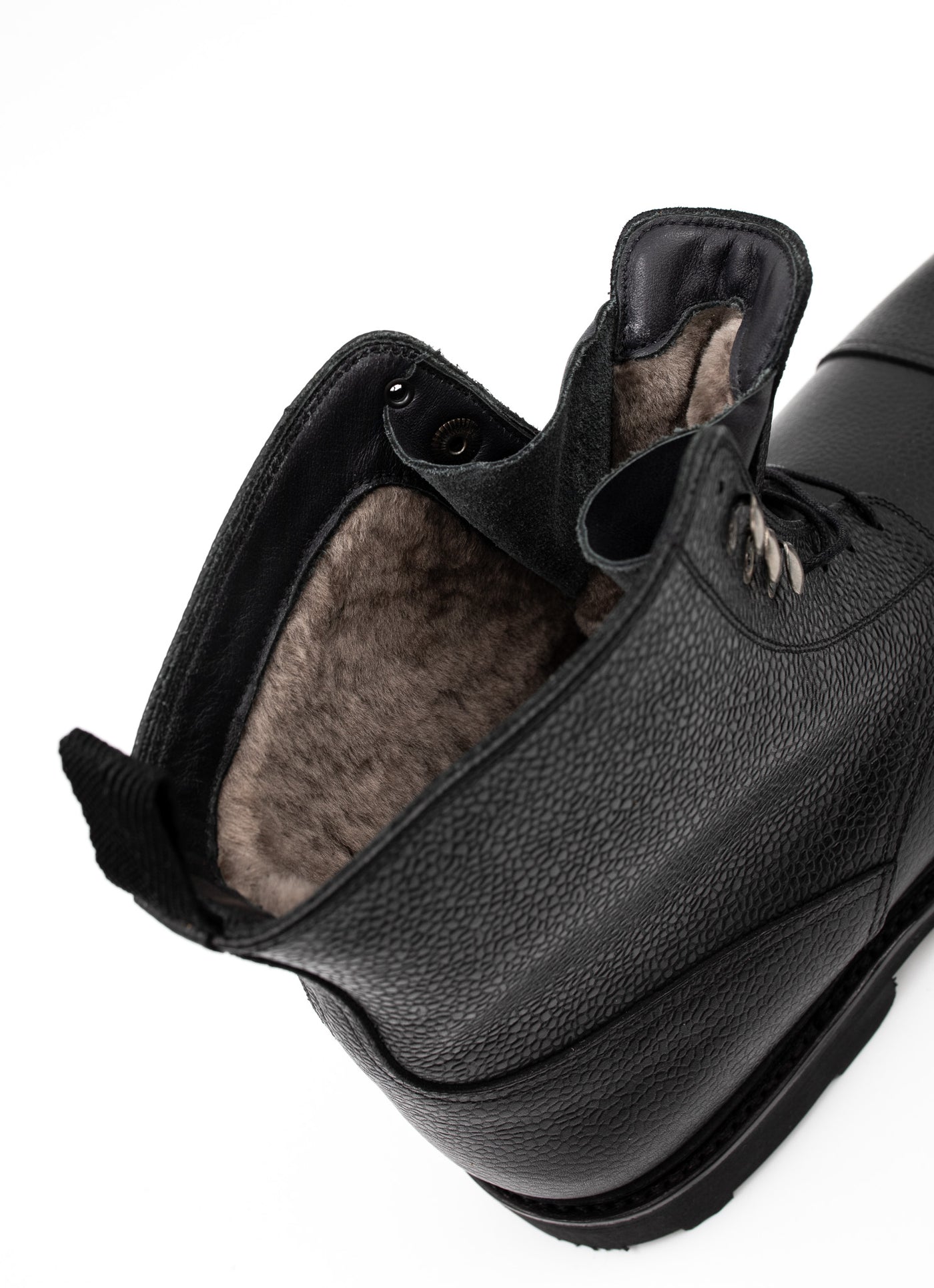 Shearling-Lined Boots in Grained Black Leather