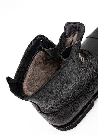 Shearling-Lined Boots in Grained Black Leather