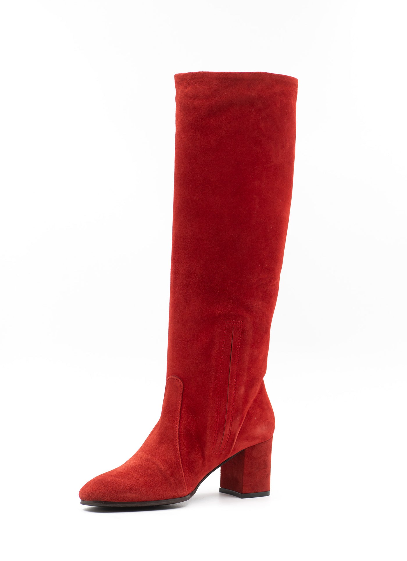 Red Suede Knee-High Boots