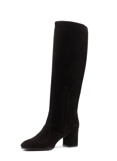 Black Suede Knee-High Boots