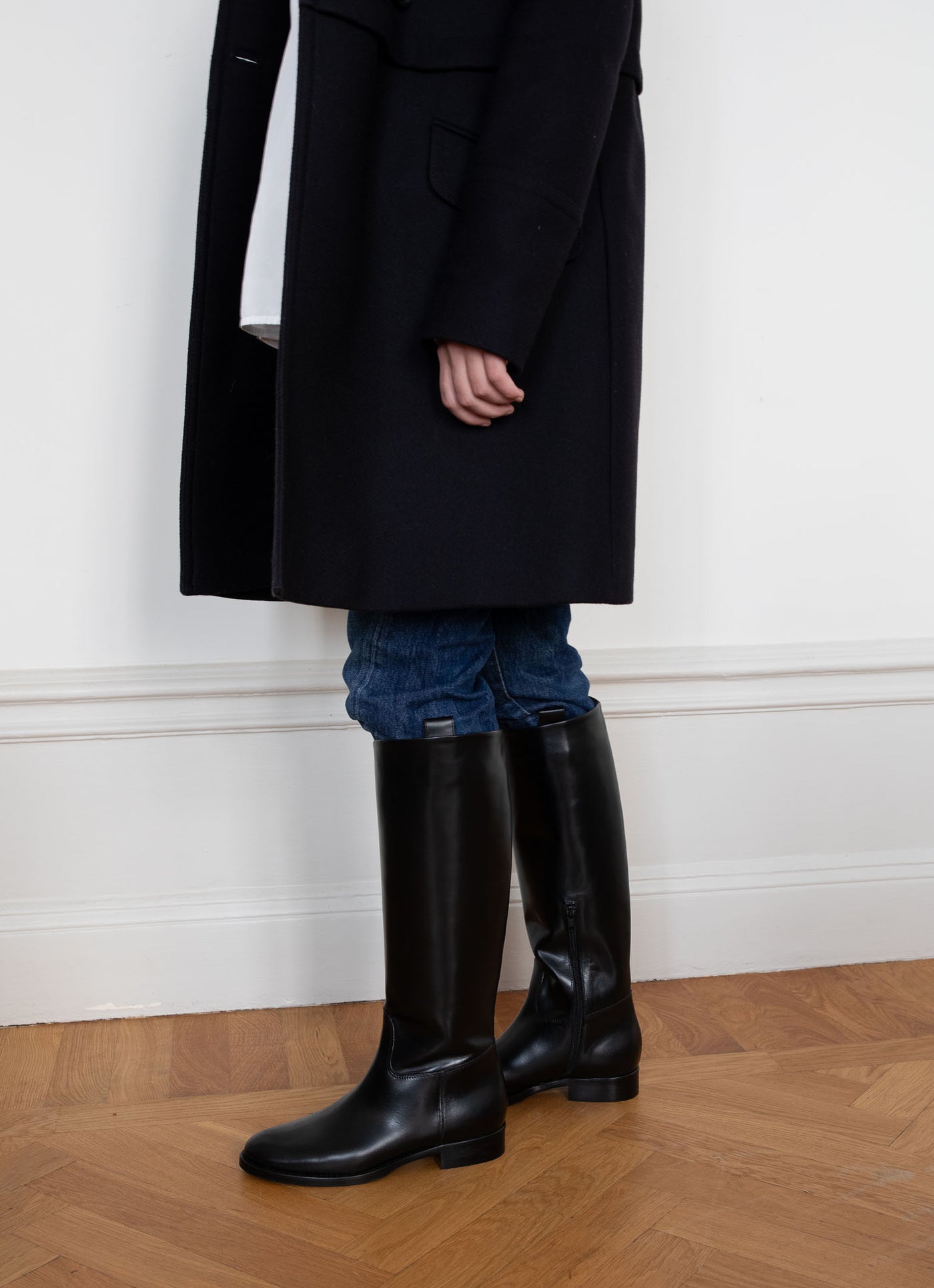 Smooth Black Leather Riding Boots