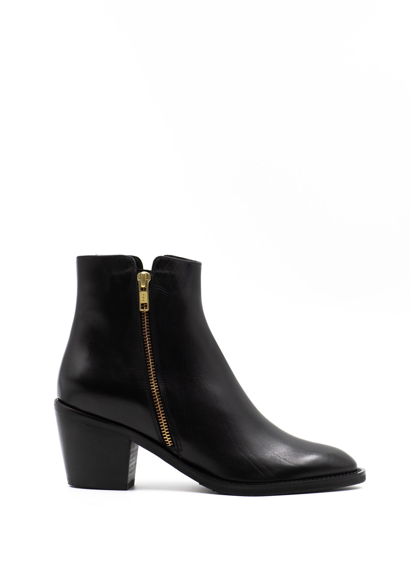 Zip Detailed Ankle Boots in Black Leather