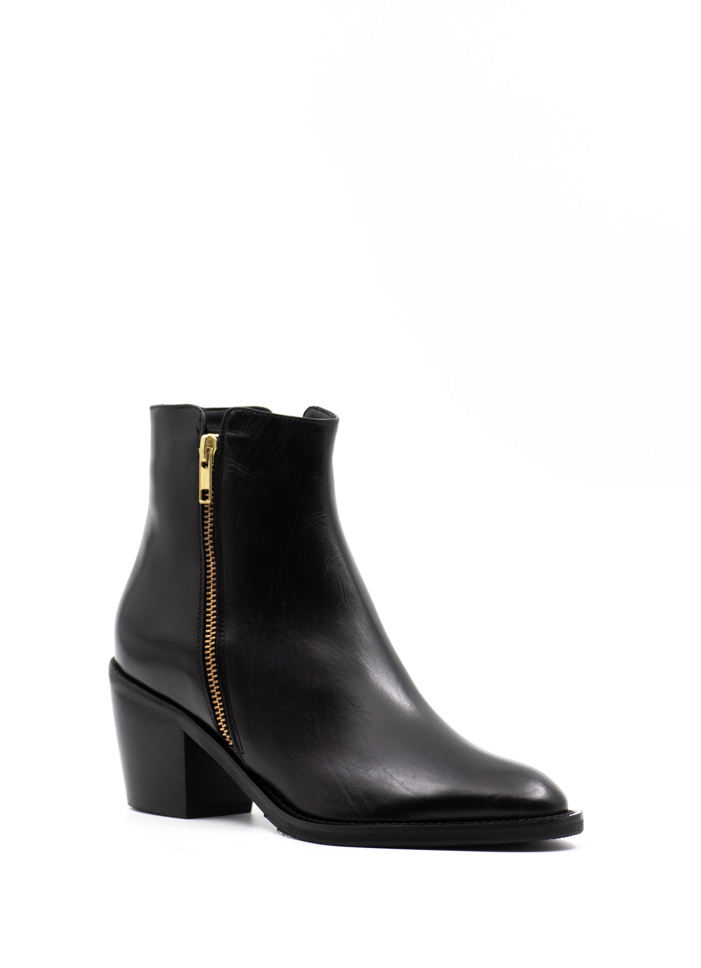 Zip Detailed Ankle Boots in Black Leather