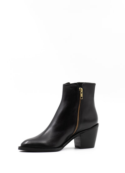 Zip Detailed Ankle Boots in Black Leather