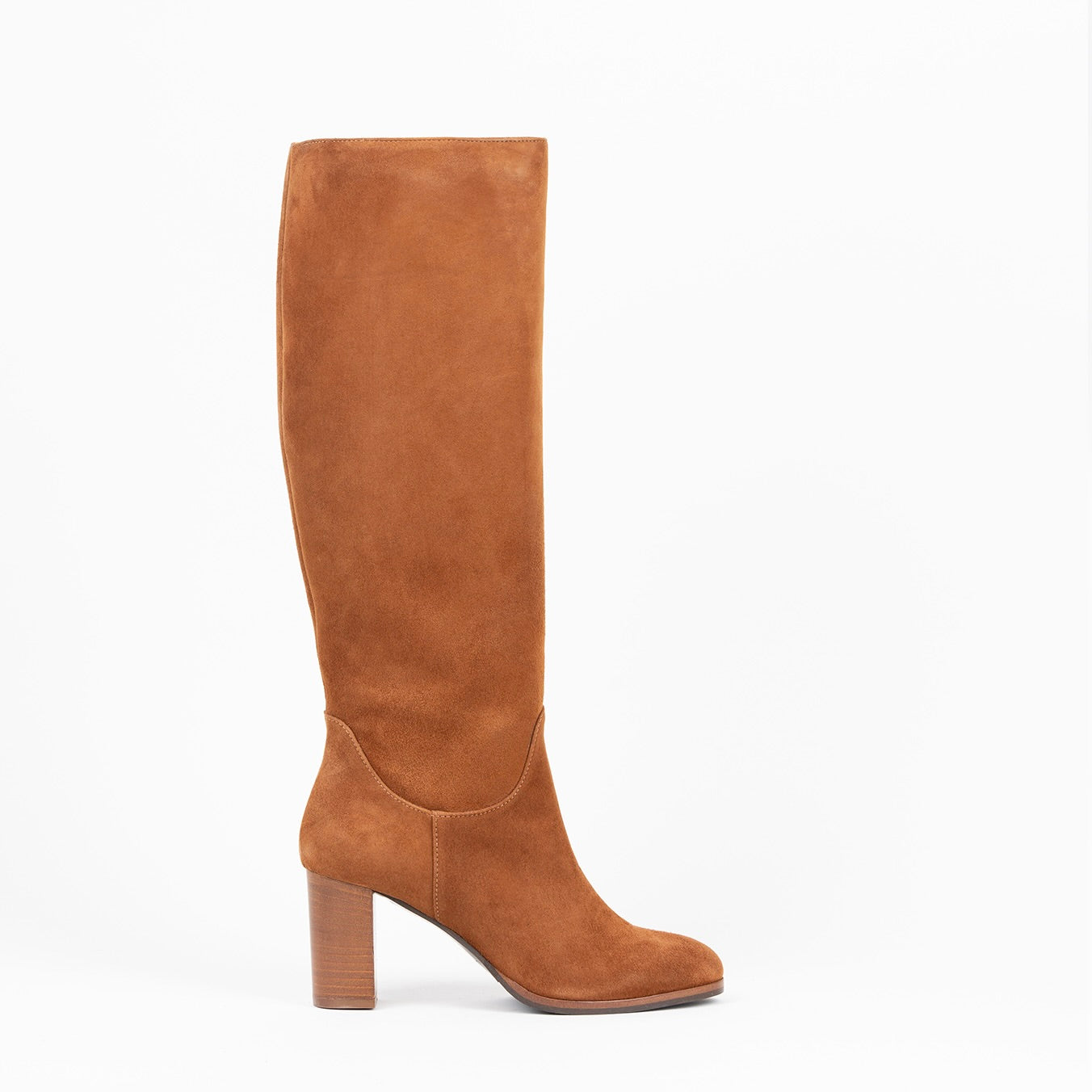 Light brown suede leather boots with block heel