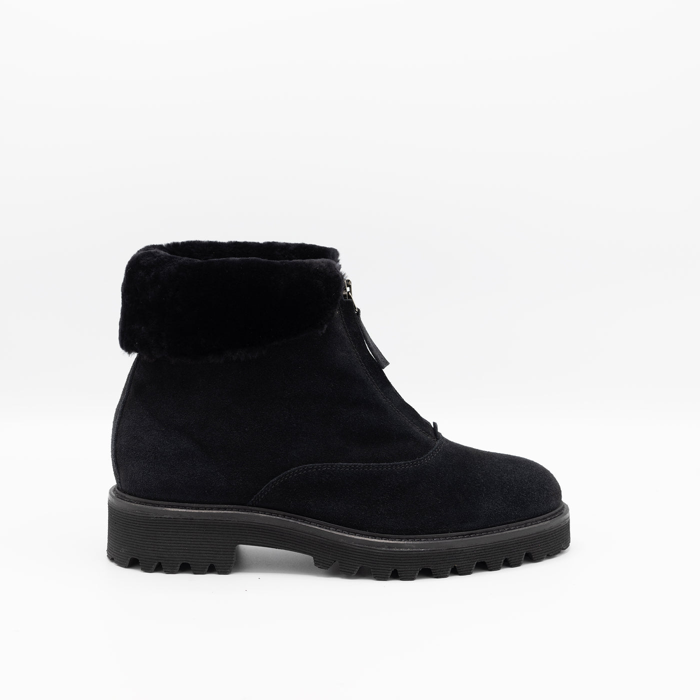 Zip Up Black Suede Shearling Boots