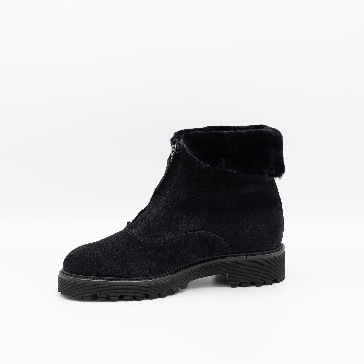 Zip Up Black Suede Shearling Boots