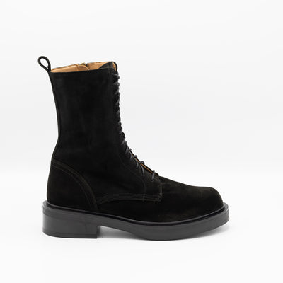 Black suede leather combat style boots