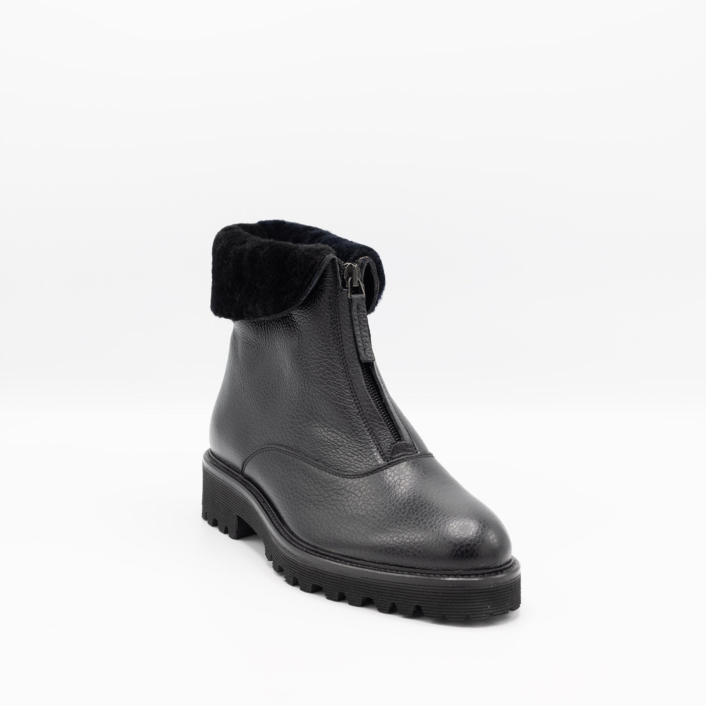 Zip Up Shearling Boots in Grained Leather
