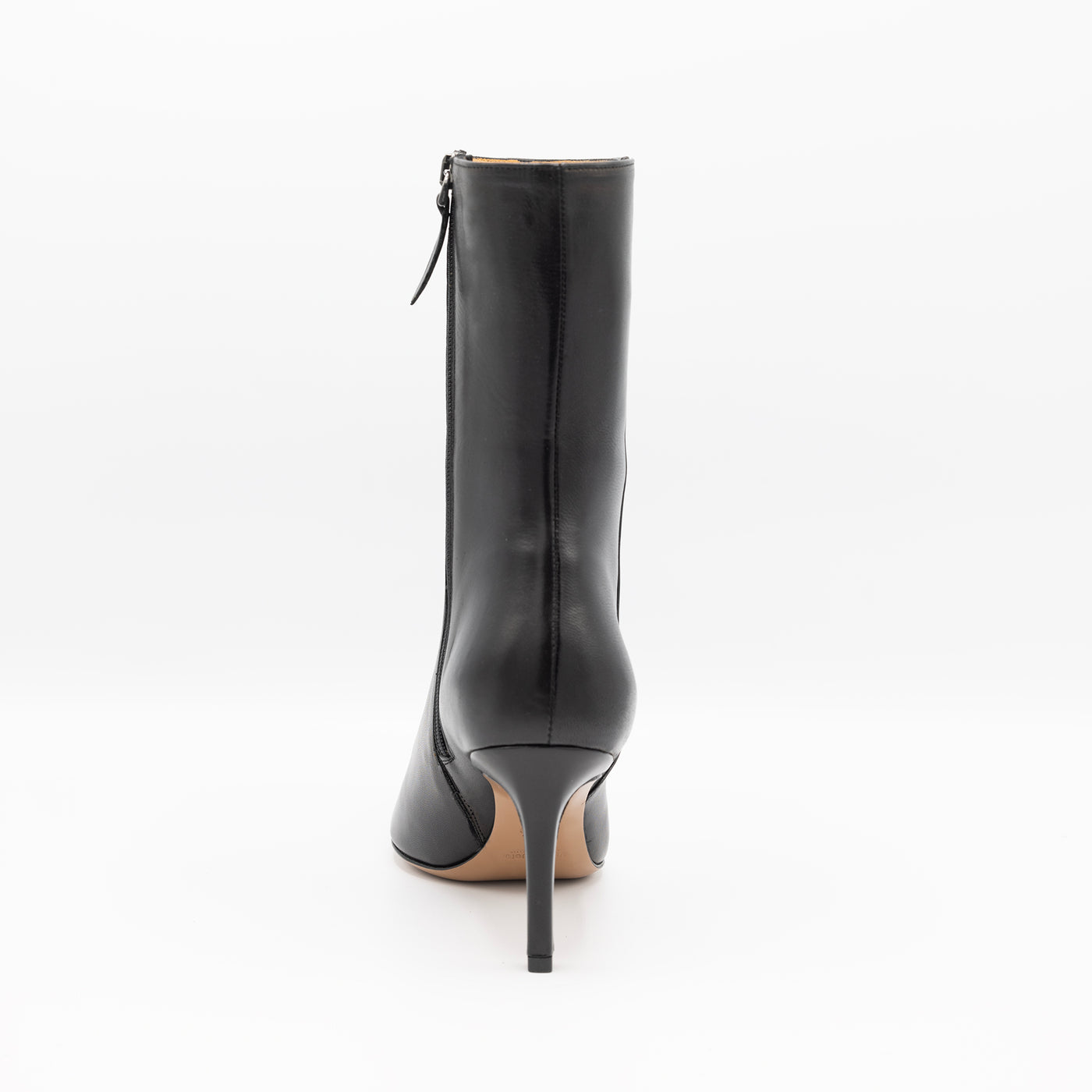 Pointy booties. High shaft black leather boots. 